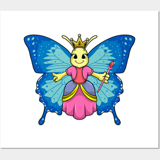 Butterfly as a queen with crown and magic wand Posters and Art